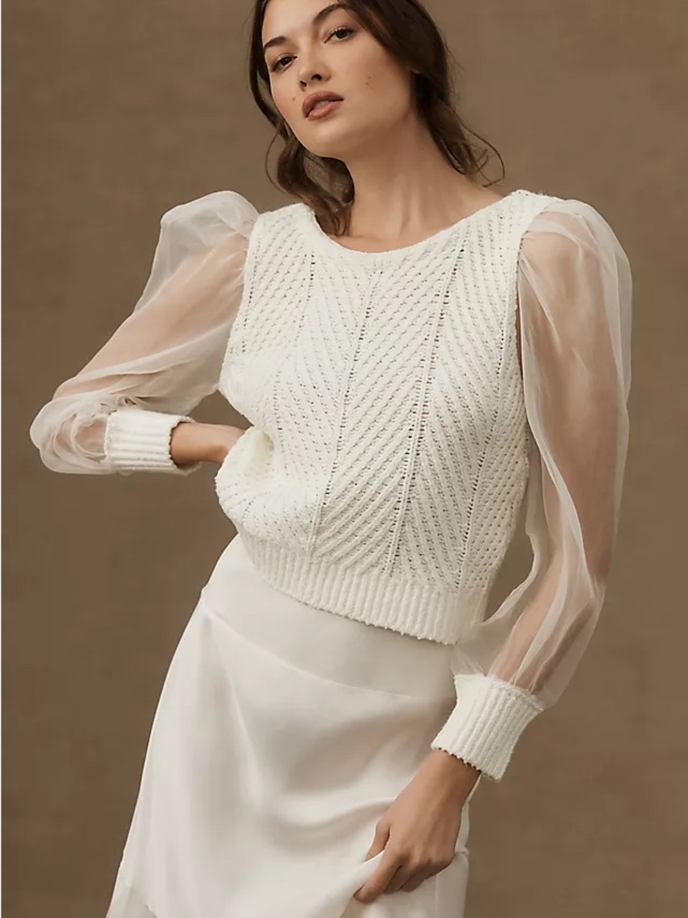 Anthropologie Maeve Cable Twofer Sweater Vest | Ivory | Medium